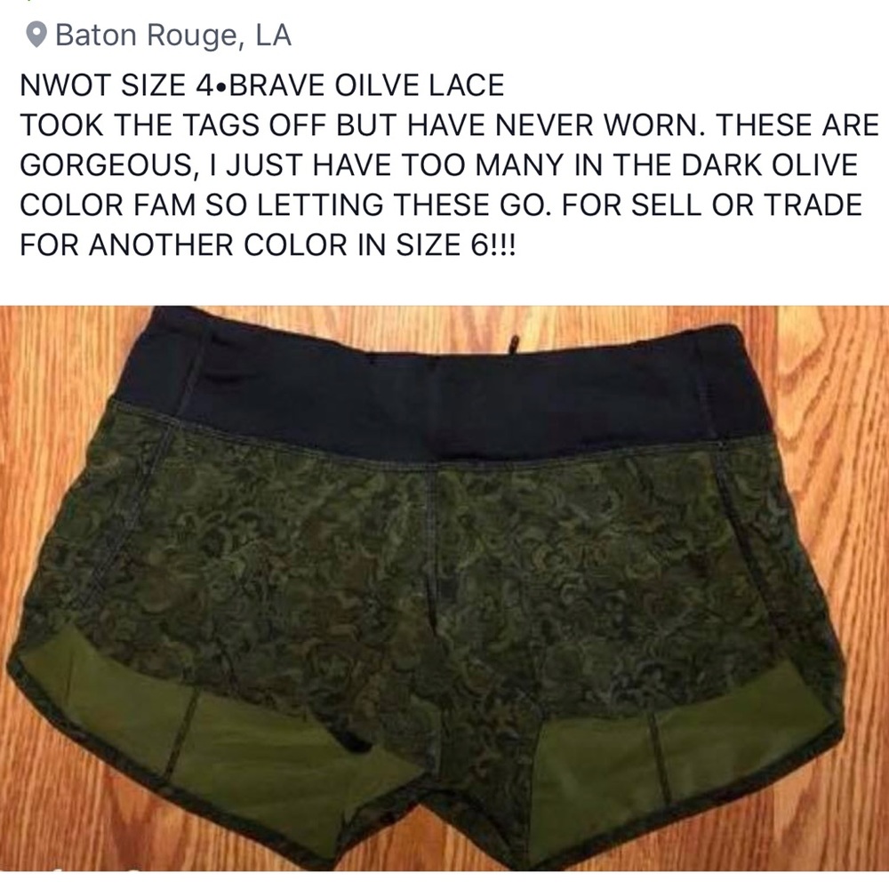 Lululemon Speed Shorts in Brave Olive Lace 4
